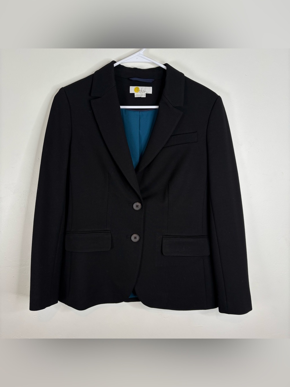 Boden Blazer Women’s size 6P Petite Black & Turquoise